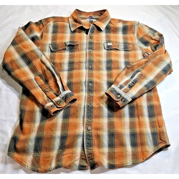 Carhartt Size LARGE Tall Heavy Plaid Flannel Shirt Rugged Original Fit - Picture 1 of 8